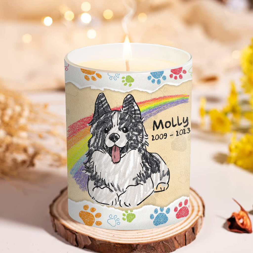 I Crossed The Rainbow - Dog gift for who lose cat, who lose dog - Personalized Candle With Wooden Lid