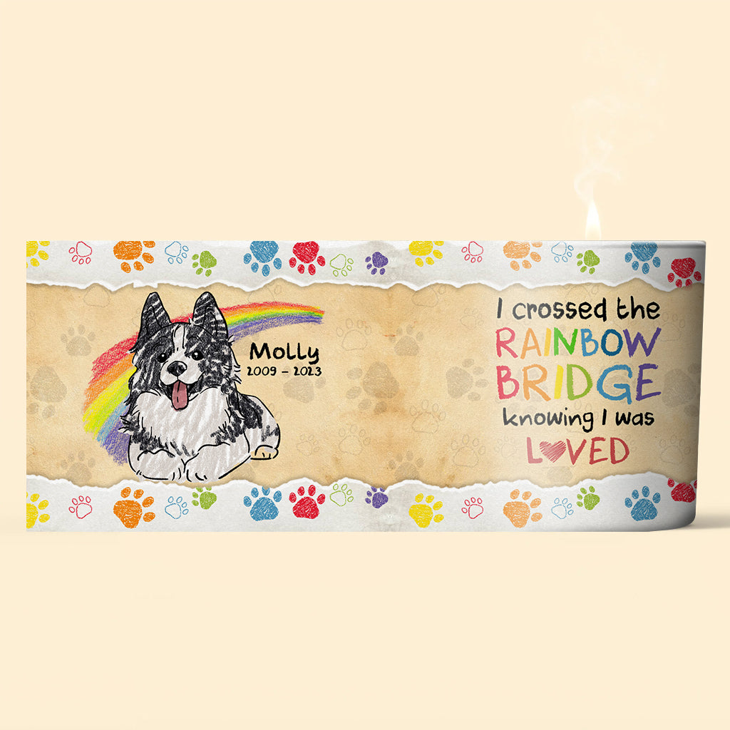 I Crossed The Rainbow - Dog gift for who lose cat, who lose dog - Personalized Candle With Wooden Lid