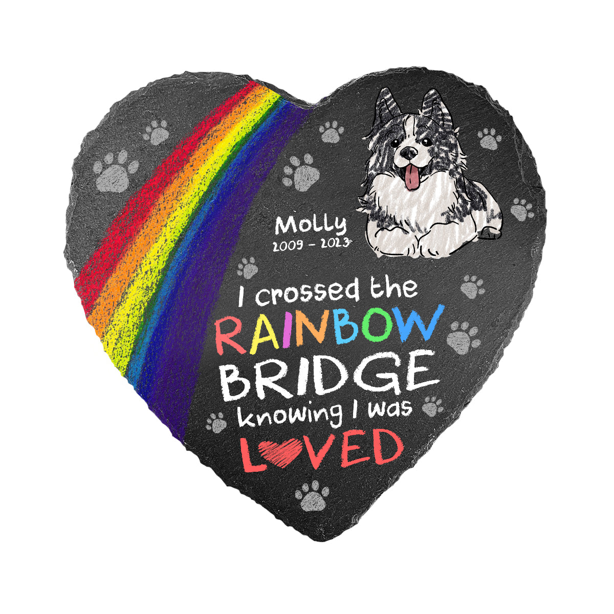Ich habe den Regenbogen überquert – Geschenk für Hundebesitzer und Katzenbesitzer – Personalisierter herzförmiger Stein