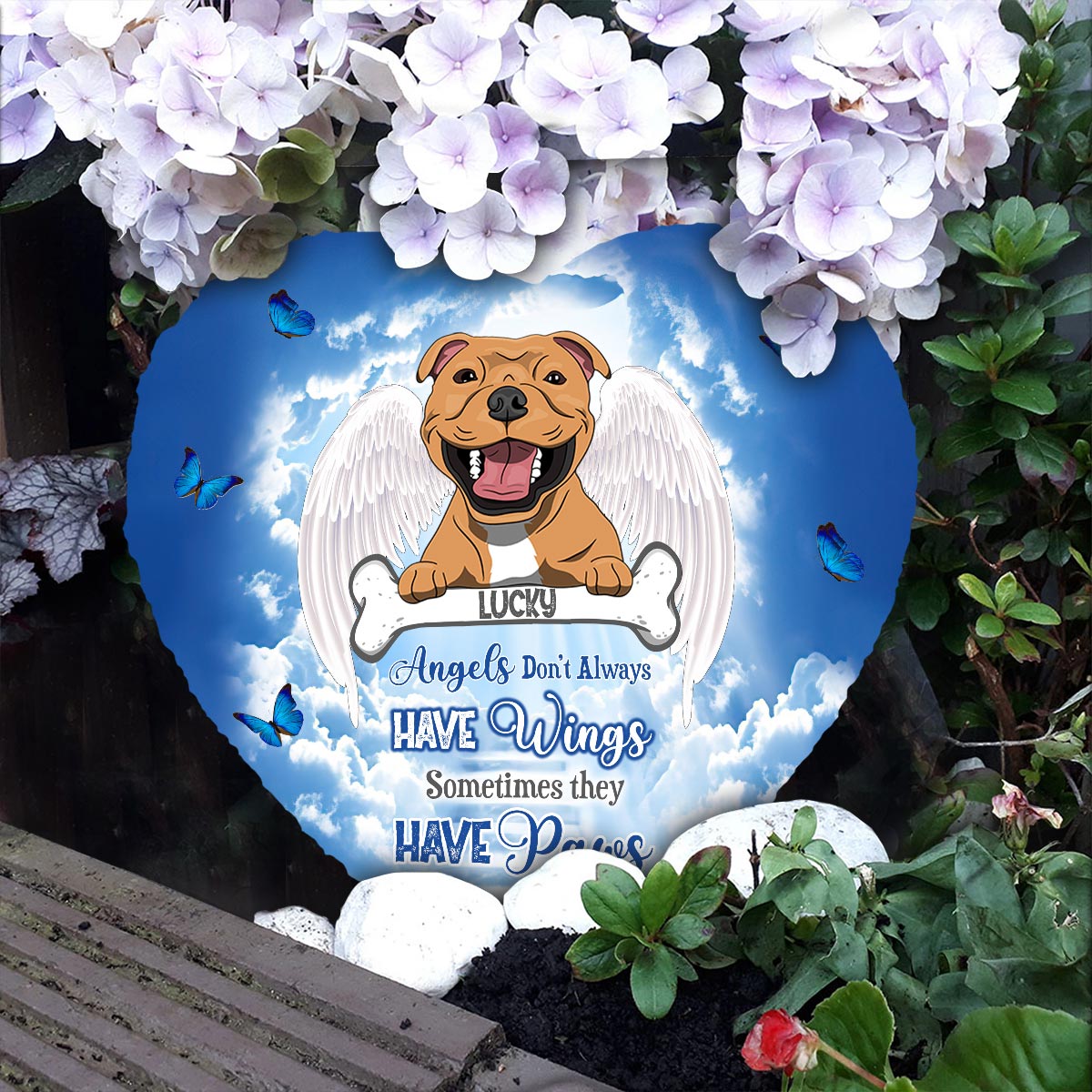 Engel haben Pfoten – Personalisierter herzförmiger Stein für Hunde