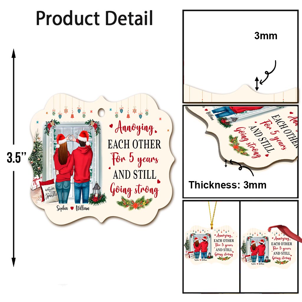Annoying Each Other - Personalized Christmas Couple Ornament (Printed On Both Sides)