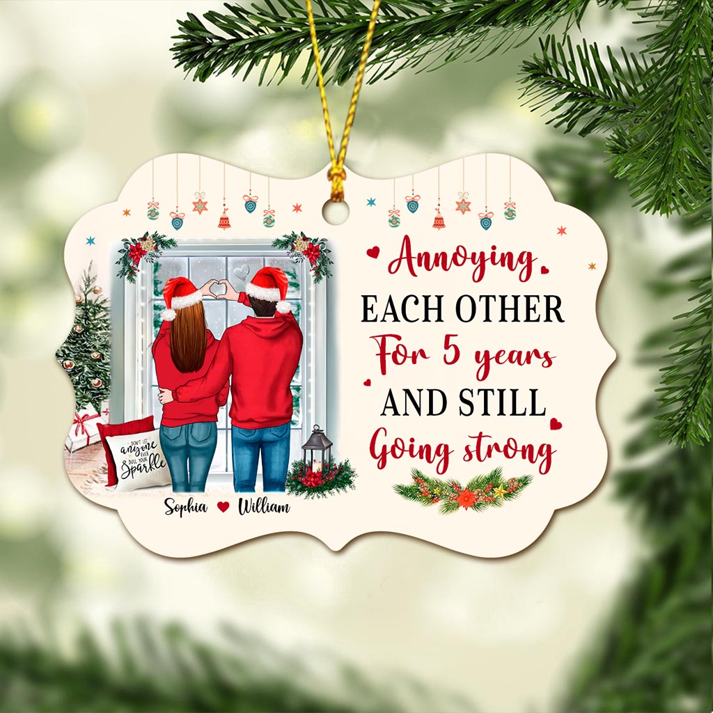 Annoying Each Other - Personalized Christmas Couple Ornament (Printed On Both Sides)