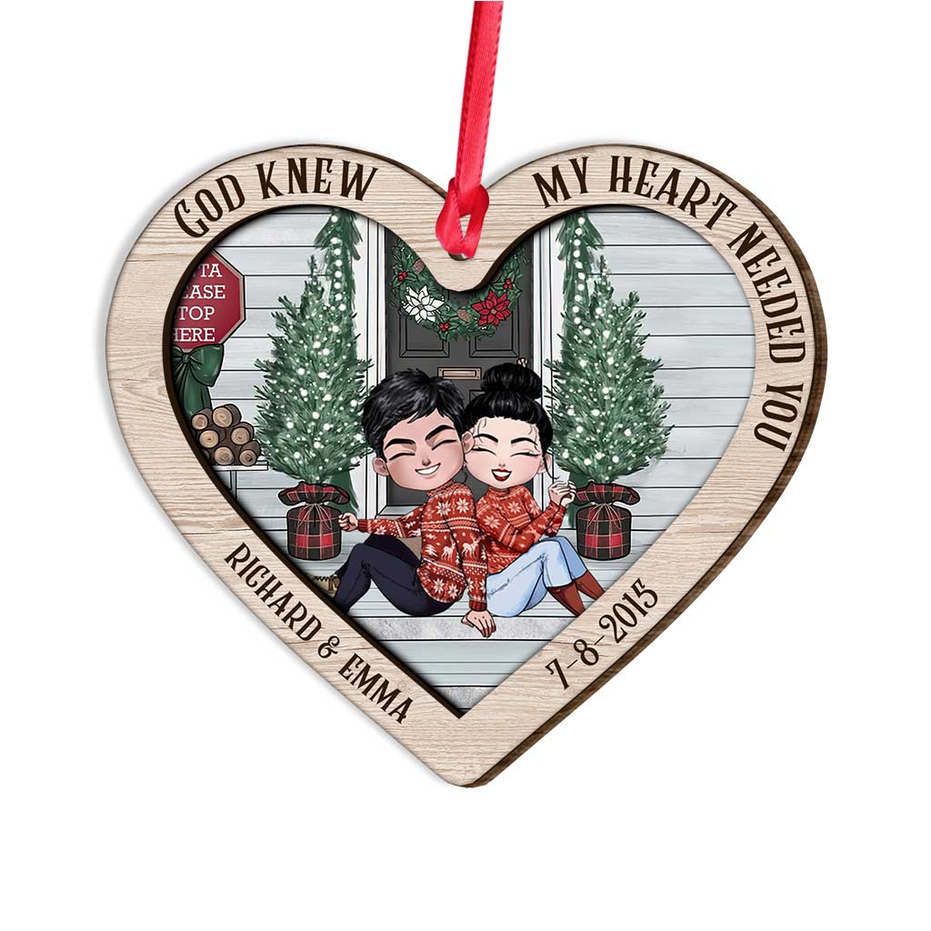 My Heart Is Wherever You Are - Personalized Christmas Couple Layered Wood Ornament