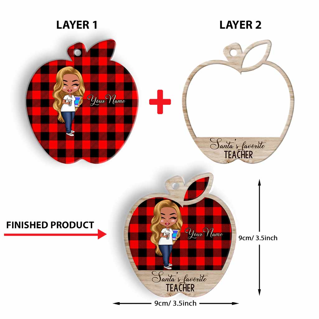 Santa's Favorite Teacher - Personalized Christmas Layered Wood Ornament