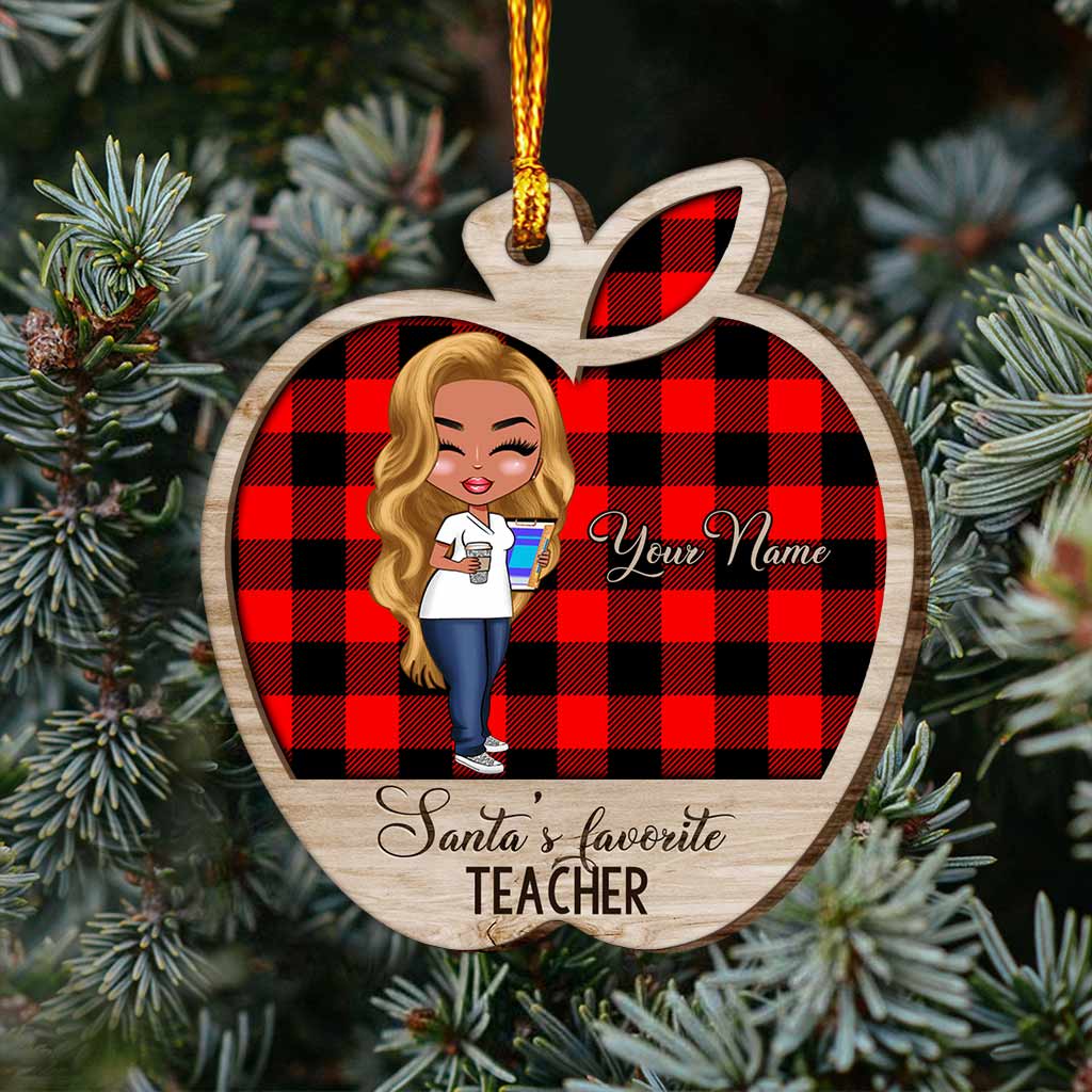 Santa's Favorite Teacher - Personalized Christmas Layered Wood Ornament