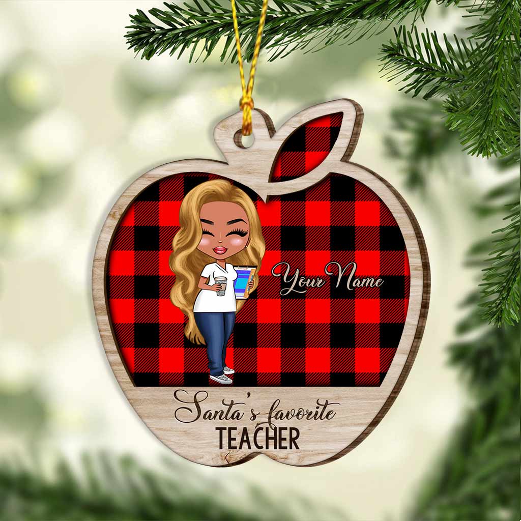 Santa's Favorite Teacher - Personalized Christmas Layered Wood Ornament