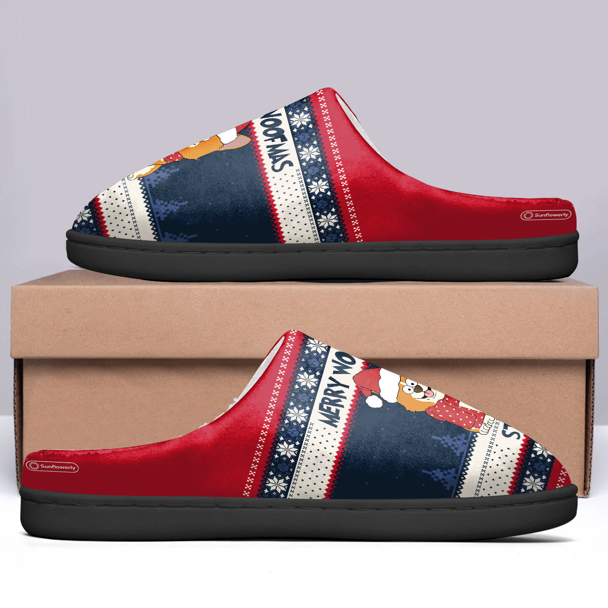 Miau-Weihnachten, fröhliche Wau-Weihnachten – Geschenk für Hunde- und Katzenliebhaber – Personalisierte Hausschuhe