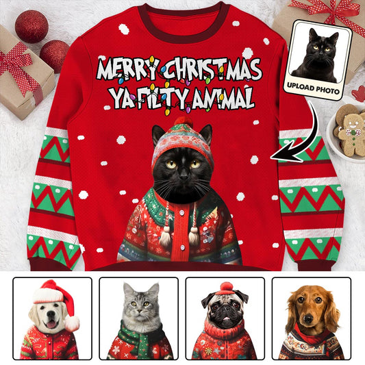 Frohe Weihnachten, du dreckiges Tier - Personalisierter Hunde-Hässlicher-Pullover