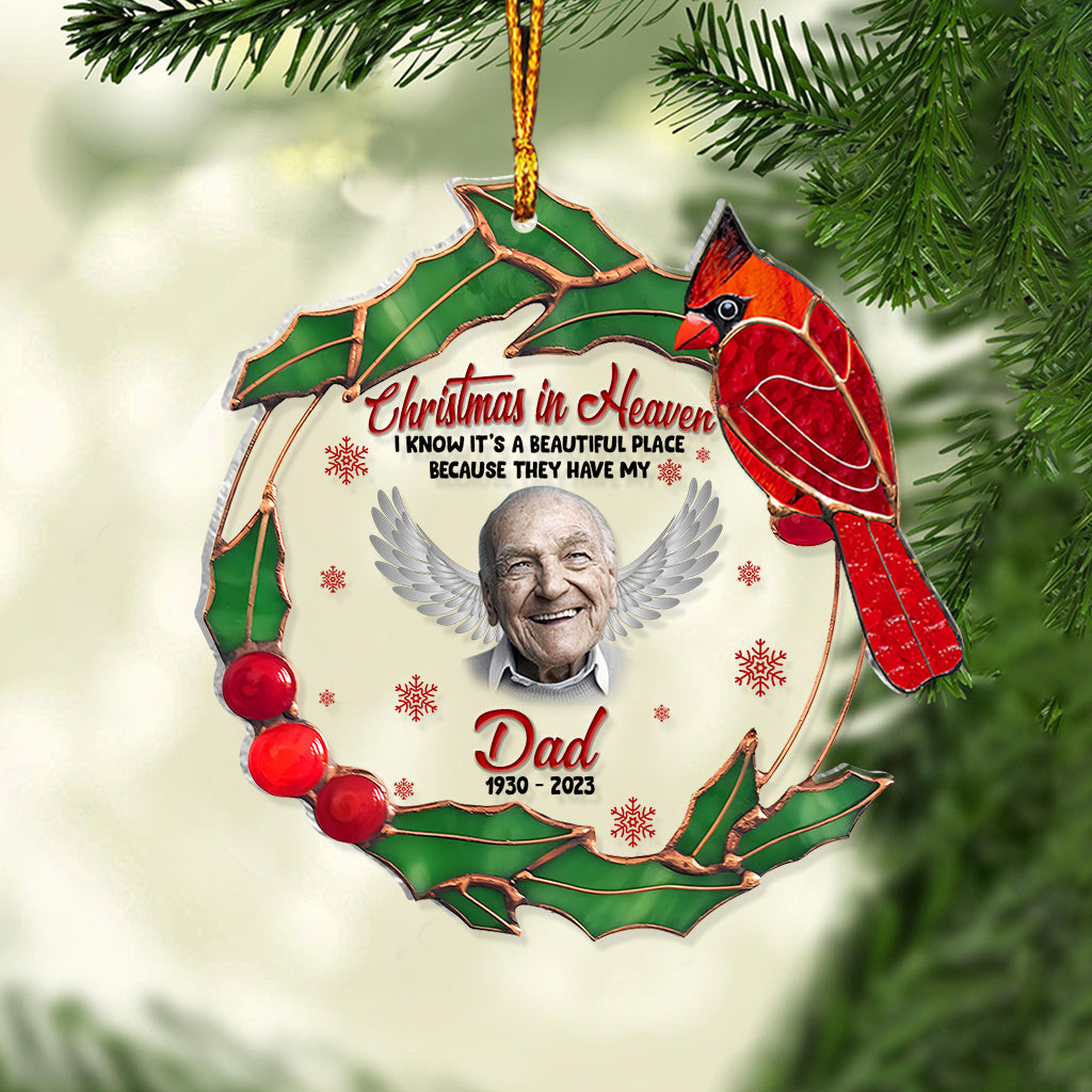 Weihnachten im Himmel – Erinnerungsgeschenk zum Gedenken an einen geliebten Menschen – Personalisierter transparenter Weihnachtsschmuck