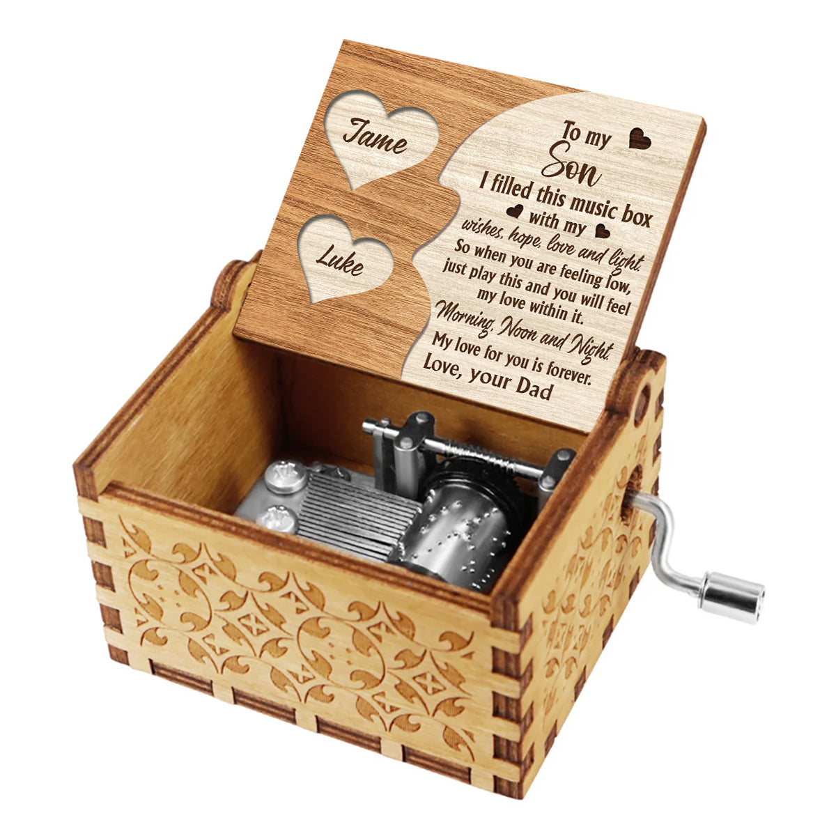 Mama für alle Zeiten – Geschenk für Mama, Oma, Opa, Papa, Tochter, Sohn, Enkelin, Enkel – Personalisierte Spieluhr mit Handkurbel