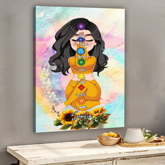 Ich weiß, ich sehe, ich spreche, ich liebe, ich tue, ich fühle, ich bin – Personalisierte Yoga-Leinwand und Poster