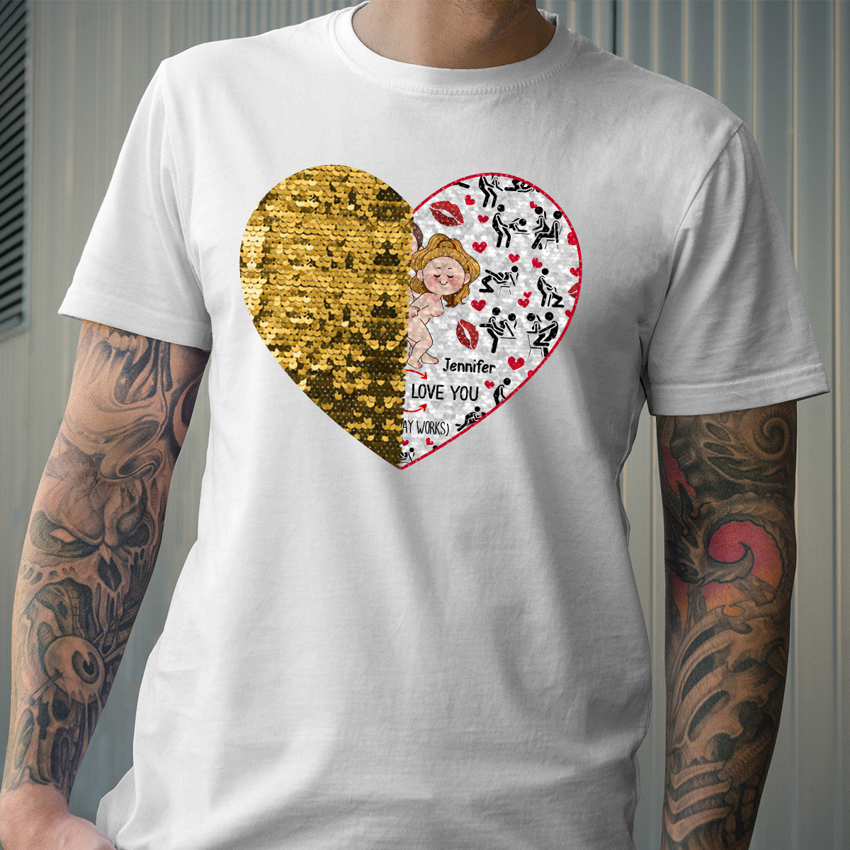 Ich liebe dich – Geschenk für Ehemann, Ehefrau, Freund, Freundin – Personalisiertes Pailletten-T-Shirt