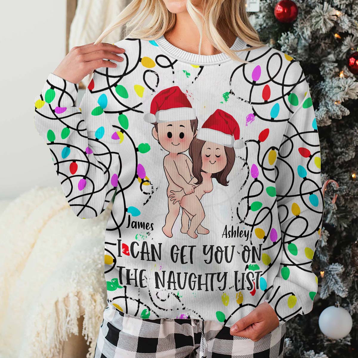 Ich kann dich auf die Liste der Unartigen bringen – Geschenk für Ehemann, Ehefrau, Freund, Freundin – Personalisierter hässlicher Pullover