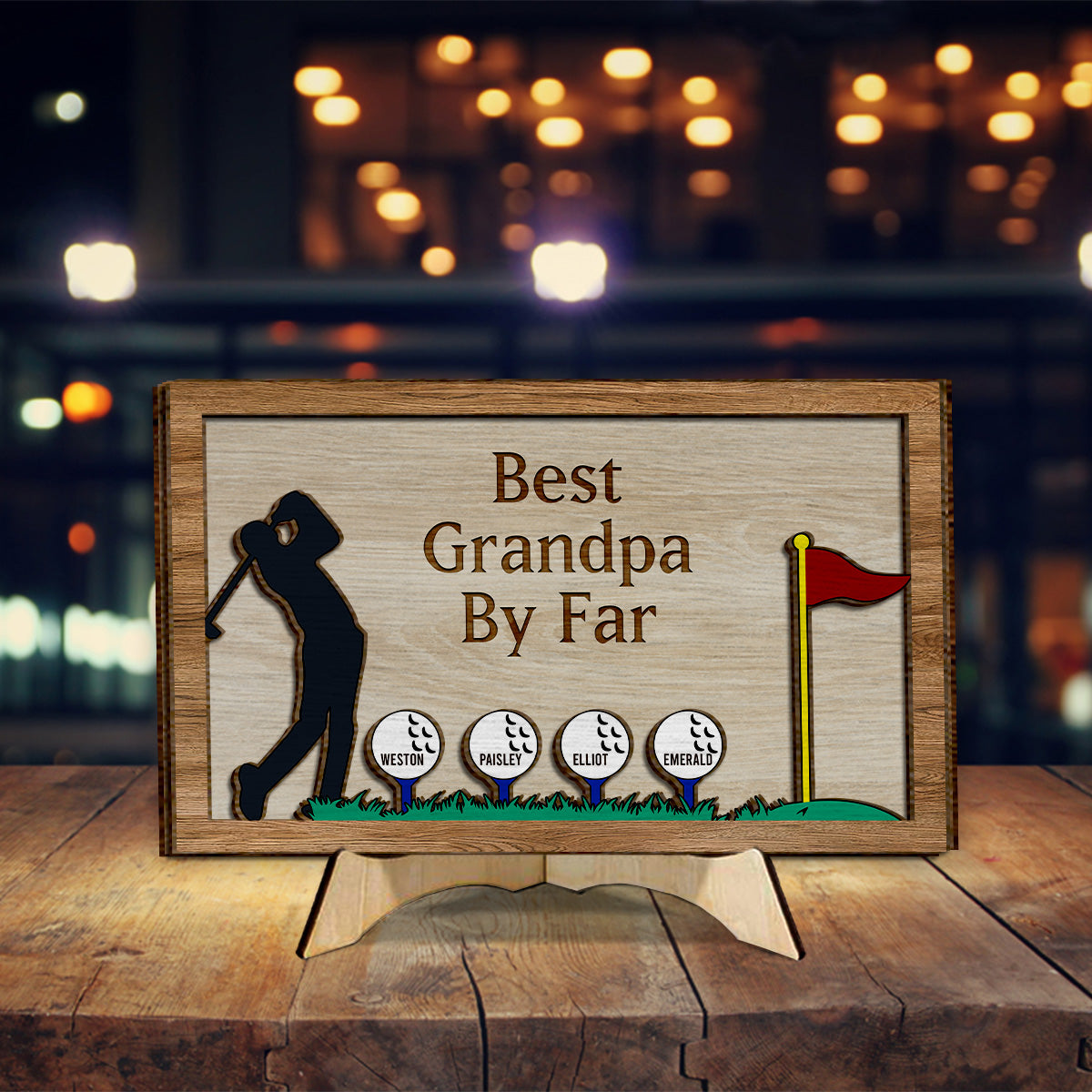 Bester Opa/Papa ​​überhaupt – Personalisiertes zweilagiges Golf-Holzschild / Holzplakette