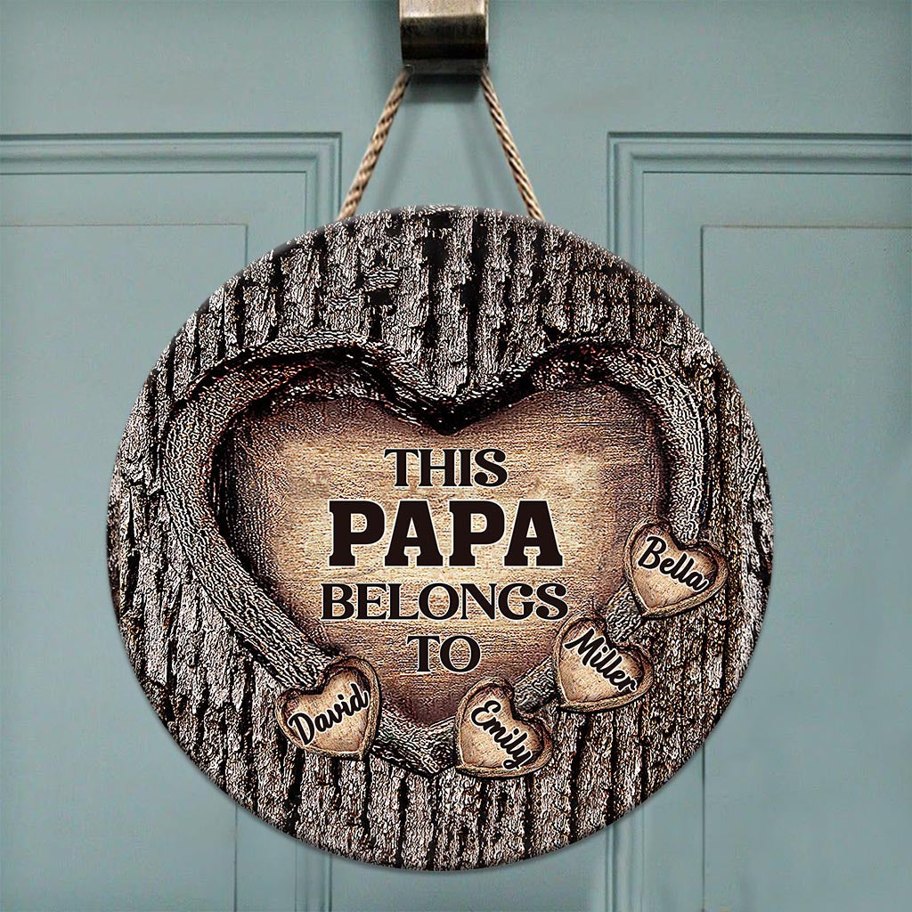 Papas Herz – Geschenk für Papa, Oma, Opa, Mama, Onkel, Tante, Bruder, Schwester – Personalisiertes rundes Holzschild
