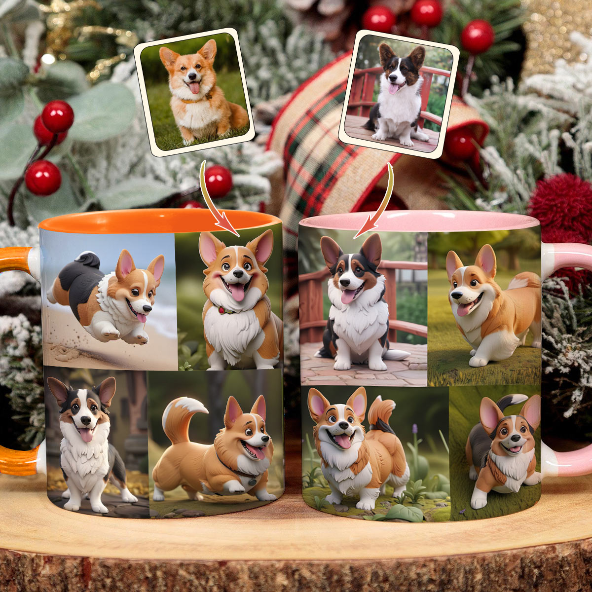 Cartoonisierte Haustierfoto-Collage – Geschenk für Hunde- und Katzenliebhaber – Personalisierte Tasse