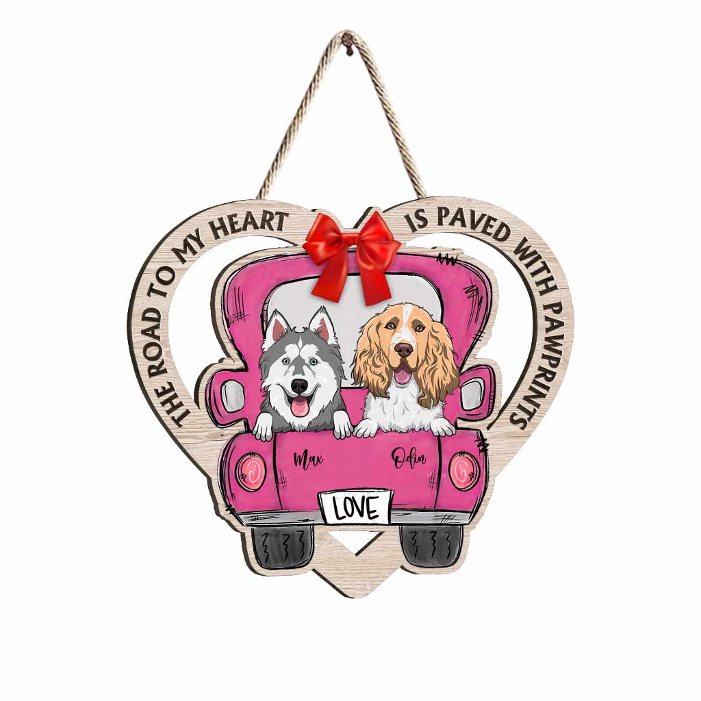 Der Weg zu meinem Herzen ist mit Pfotenabdrücken gepflastert – personalisiertes Hunde-Holzschild