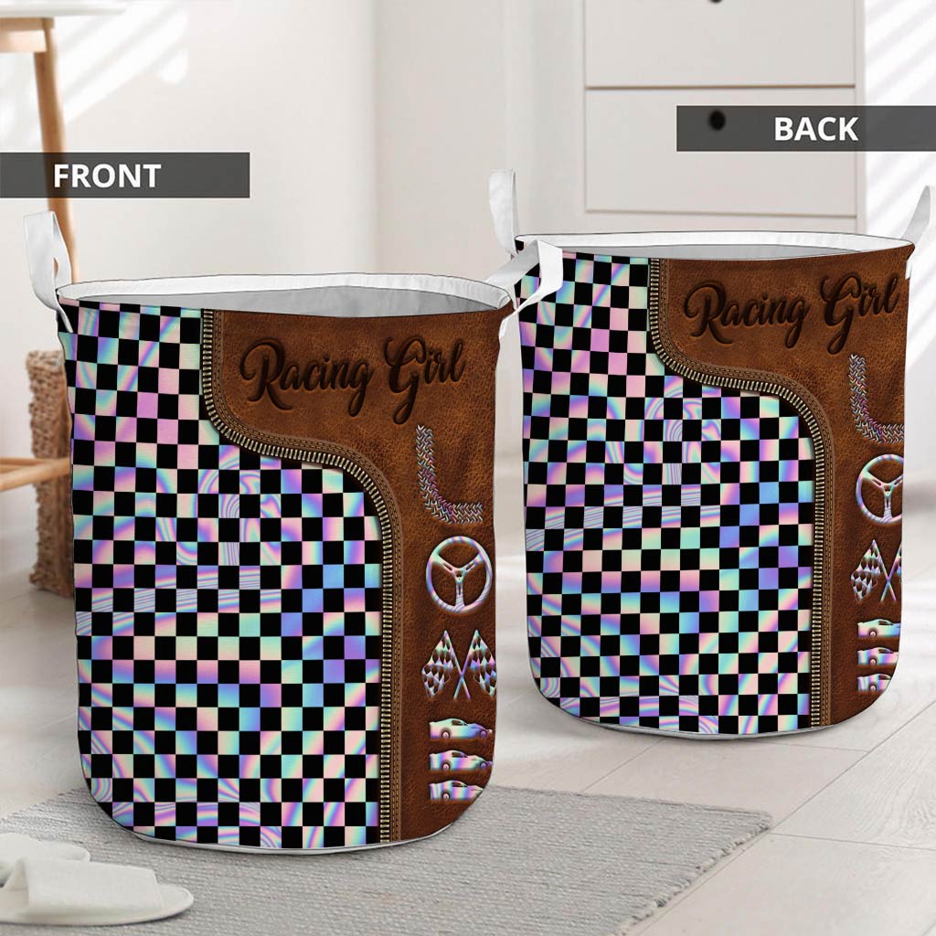 Racing Girl Leather Pattern Print Storage Basket