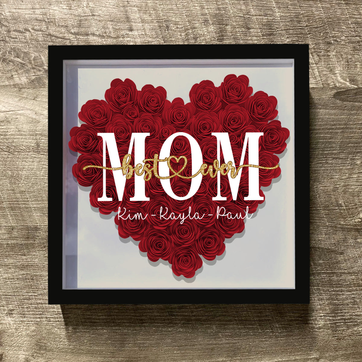 Beste Mama der Welt – Geschenk für Mama, Oma, Opa, Papa, Tante, Schwester – Personalisierte Blumen-Schattenbox