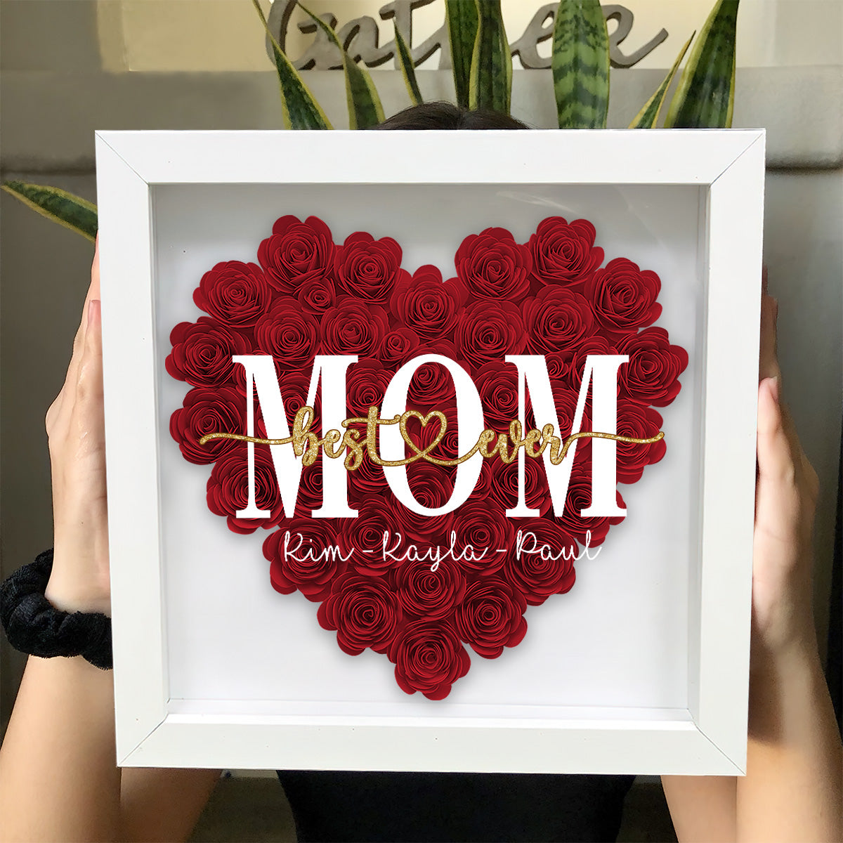 Beste Mama der Welt – Geschenk für Mama, Oma, Opa, Papa, Tante, Schwester – Personalisierte Blumen-Schattenbox