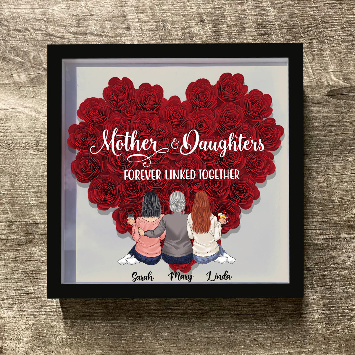 Mutter und Töchter – Geschenk für Mama, Tochter, Sohn – Personalisierte Blumen-Schattenbox