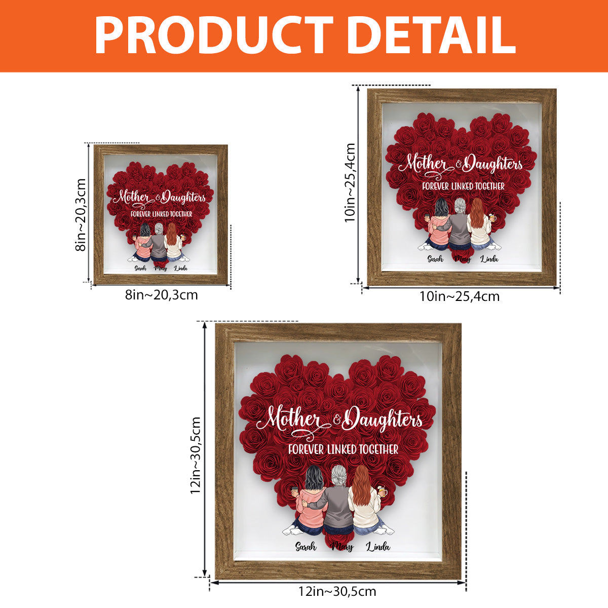 Mutter und Töchter – Geschenk für Mama, Tochter, Sohn – Personalisierte Blumen-Schattenbox