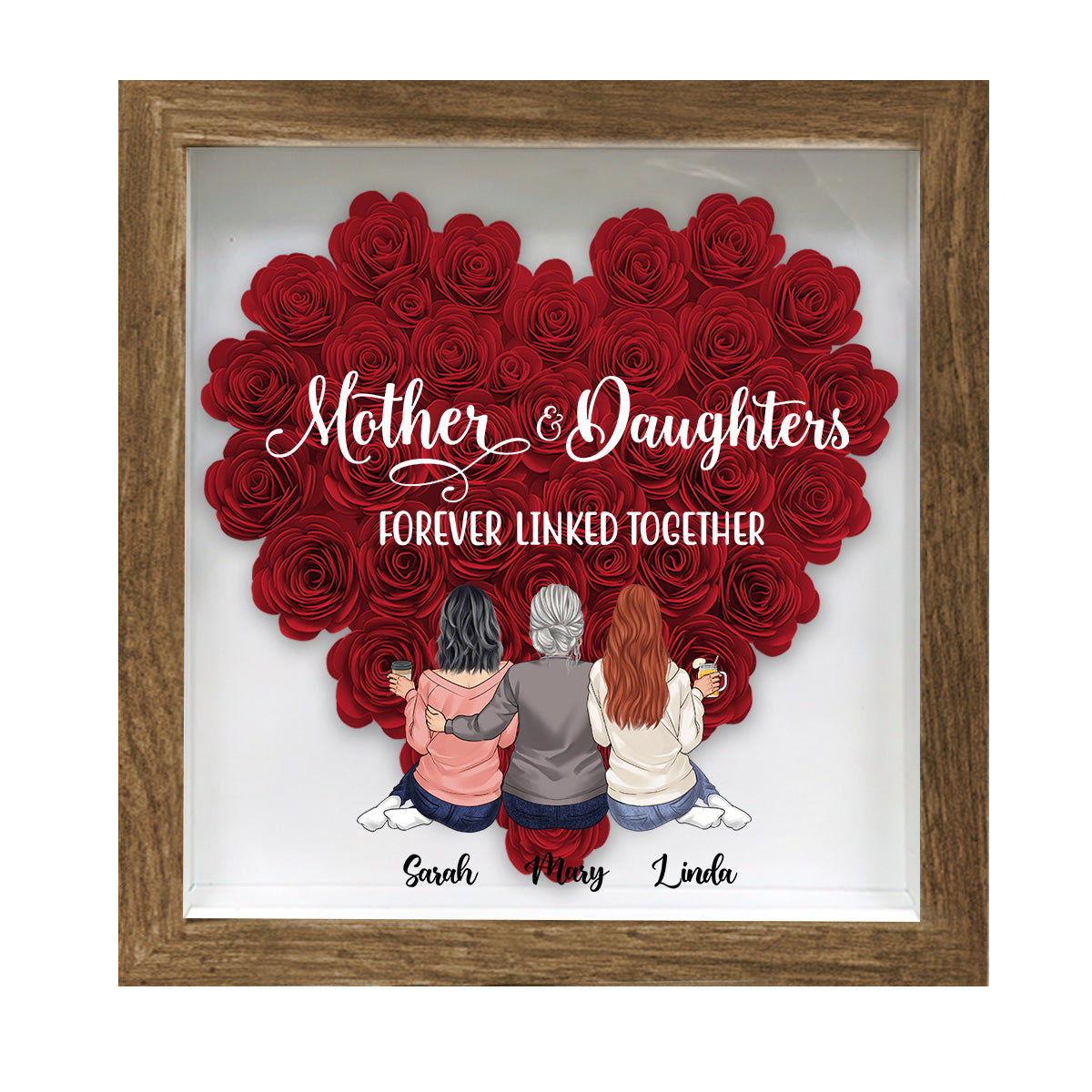 Mutter und Töchter – Geschenk für Mama, Tochter, Sohn – Personalisierte Blumen-Schattenbox