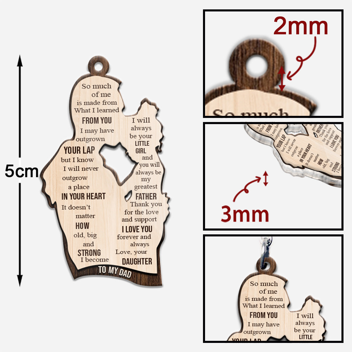 To My Dad - Personalized Father Keychain (Printed On Both Sides)