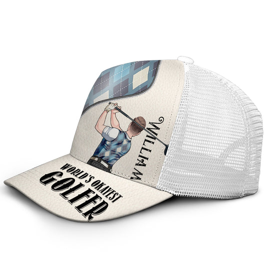 Weltweit mittelmäßigster Golfer – Personalisierte Golf-Trucker-Mütze (Weißes Mesh)
