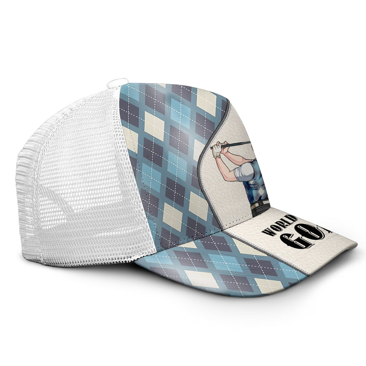 Weltweit mittelmäßigster Golfer – Personalisierte Golf-Trucker-Mütze (Weißes Mesh)
