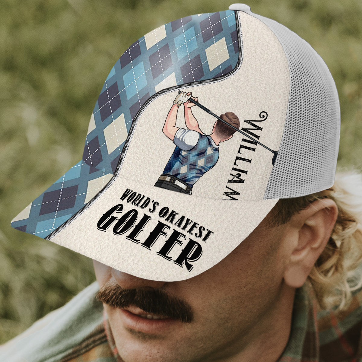 Weltweit mittelmäßigster Golfer – Personalisierte Golf-Trucker-Mütze (Weißes Mesh)