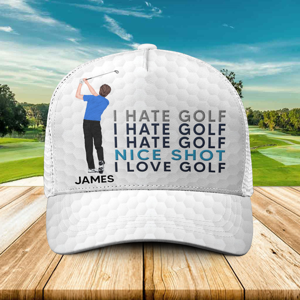 I Love Golf - Personalized Golf Trucker Hat (White Mesh)