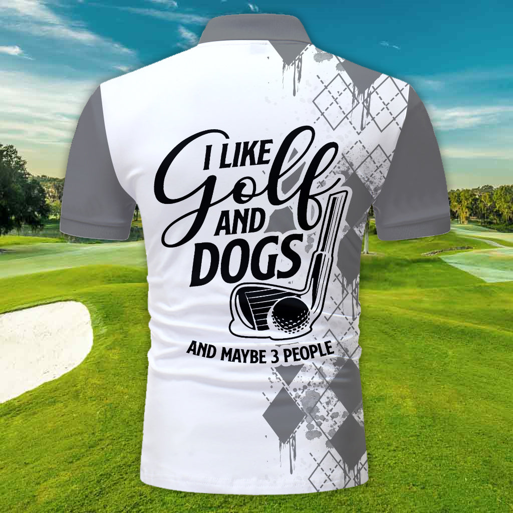 Ich mag Golf, Hunde und vielleicht 3 Personen – personalisiertes Golf-Poloshirt