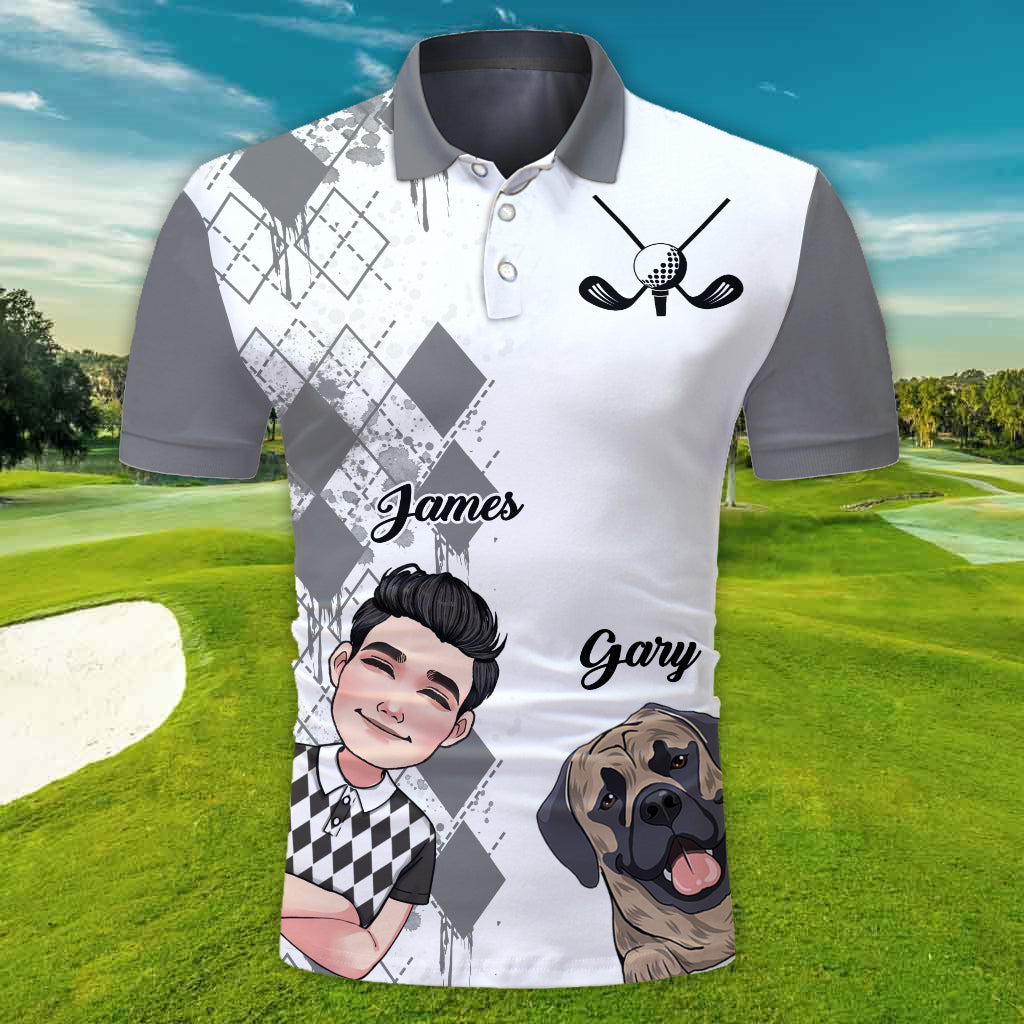 Ich mag Golf, Hunde und vielleicht 3 Personen – personalisiertes Golf-Poloshirt