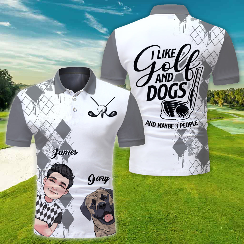 Ich mag Golf, Hunde und vielleicht 3 Personen – personalisiertes Golf-Poloshirt