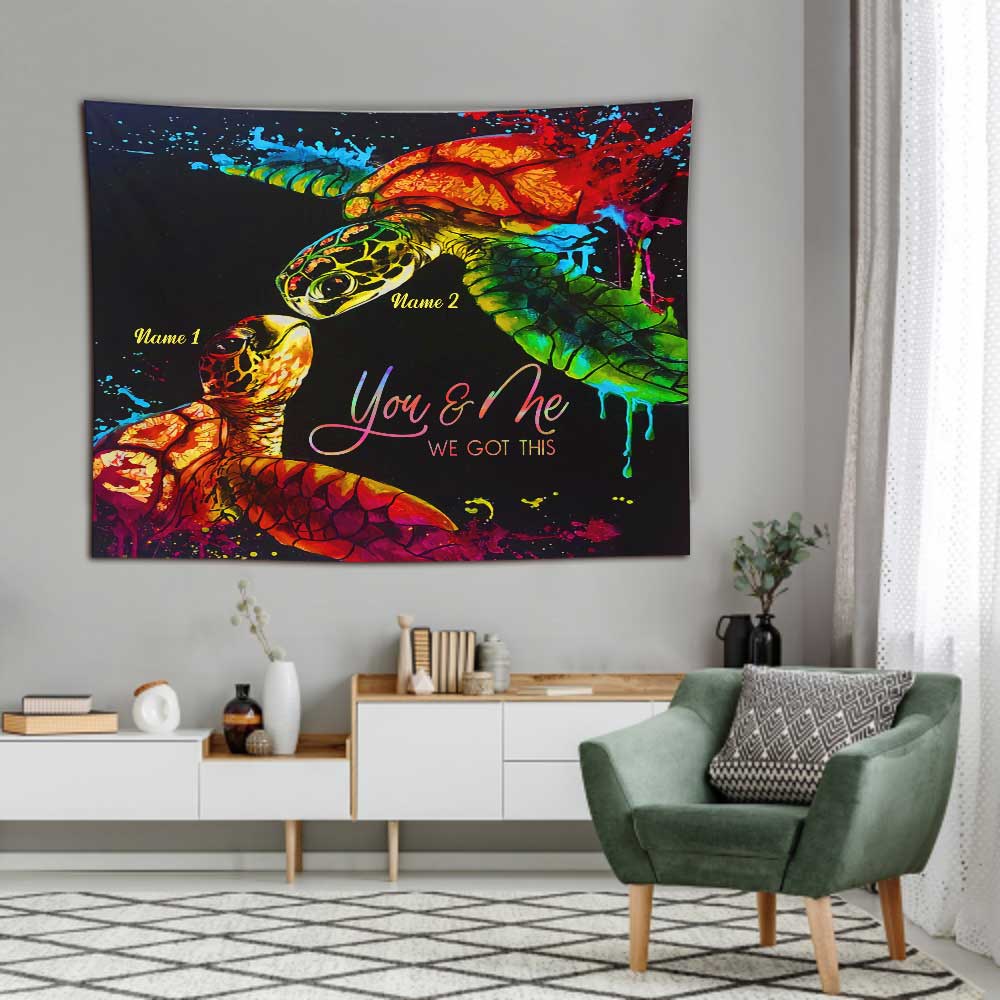 Du und ich, wir schaffen das – personalisierter Wandteppich für Schildkrötenpaare