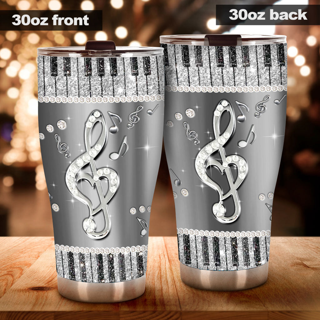 Keyboard - Piano Faux Glitter Print Tumbler