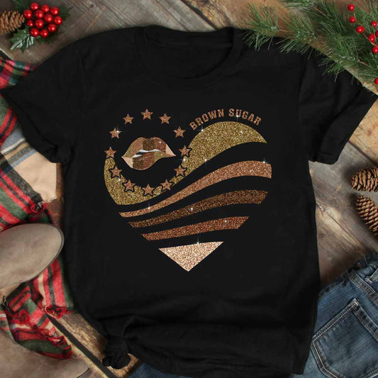 Brown Sugar - African American T-shirt and Hoodie With Faux Glitter Print 112021