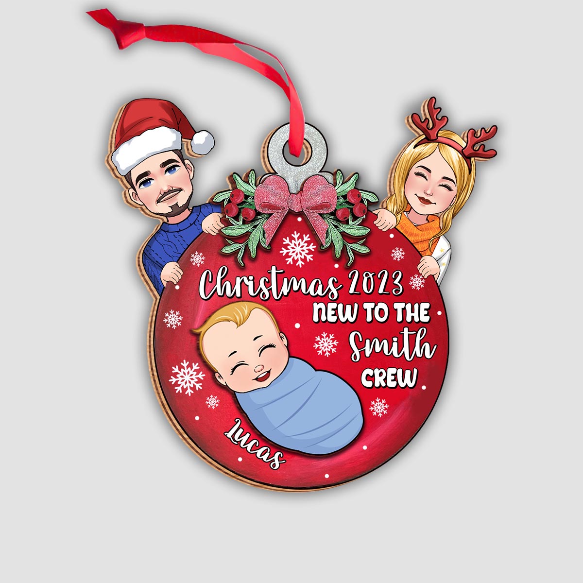 New To The Crew - Personalized Newborn 2 Layered Piece Ornament