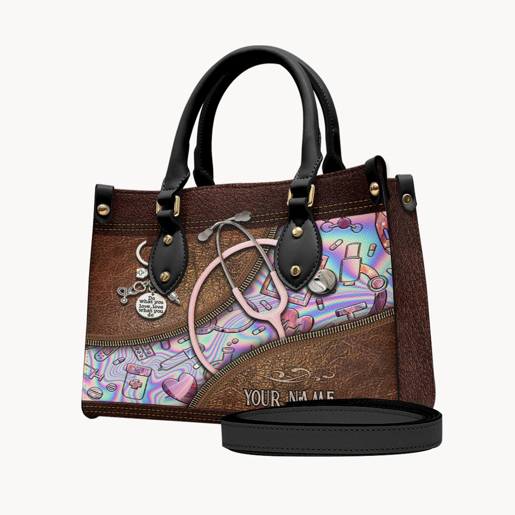 Pink Stethoscope - Personalized Nurse Leather Handbag