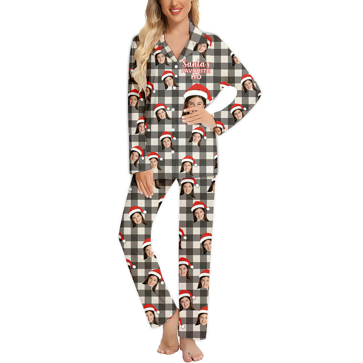 Santas Lieblings-Ho - Personalisierter Partner-Pyjama mit Knopfleiste