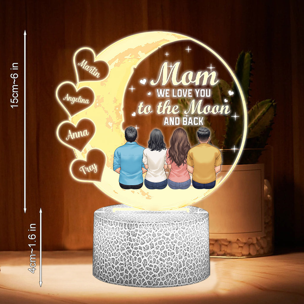 Wir lieben dich bis zum Mond und zurück – Personalisierte, mutterförmige Plakettenleuchte