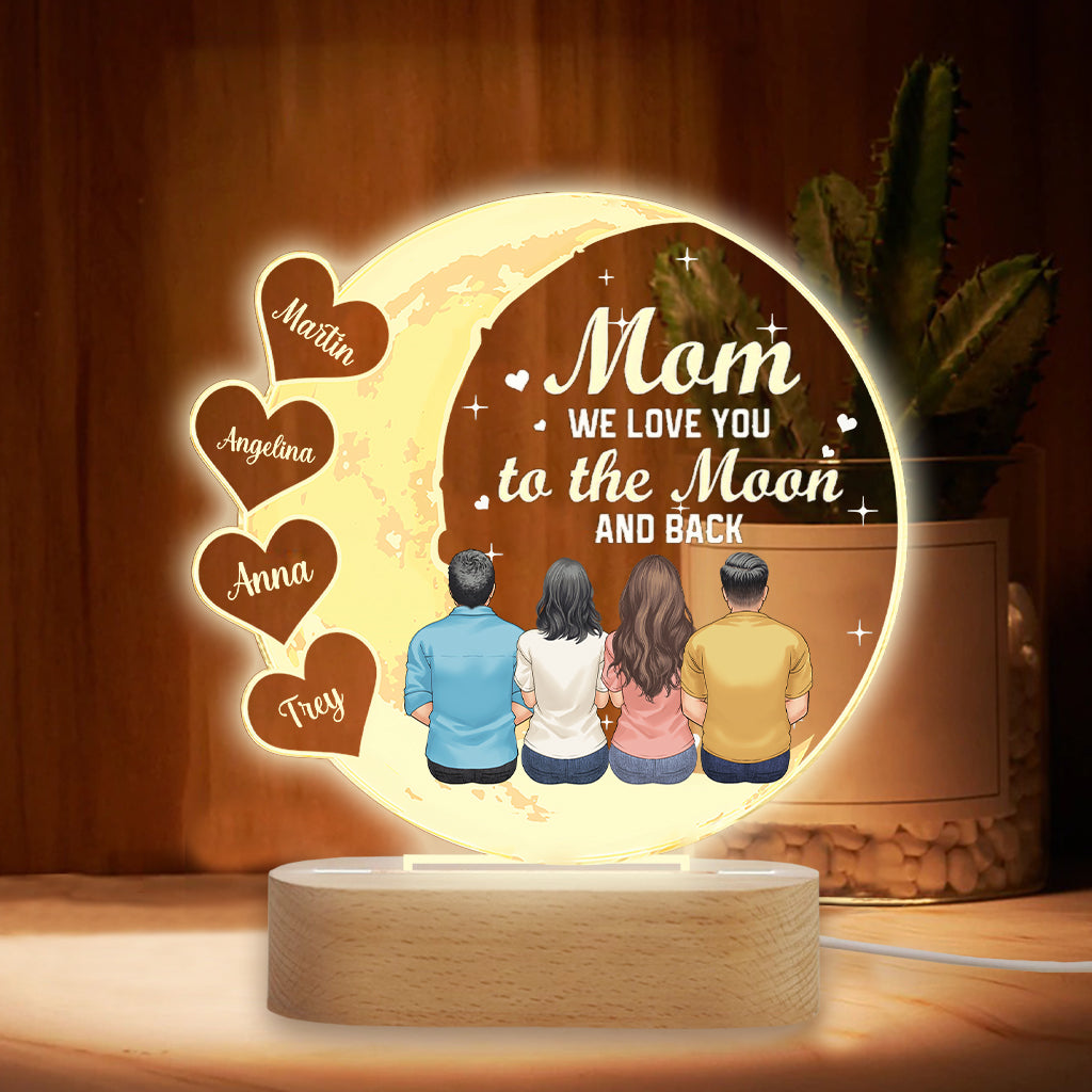 Wir lieben dich bis zum Mond und zurück – Personalisierte, mutterförmige Plakettenleuchte
