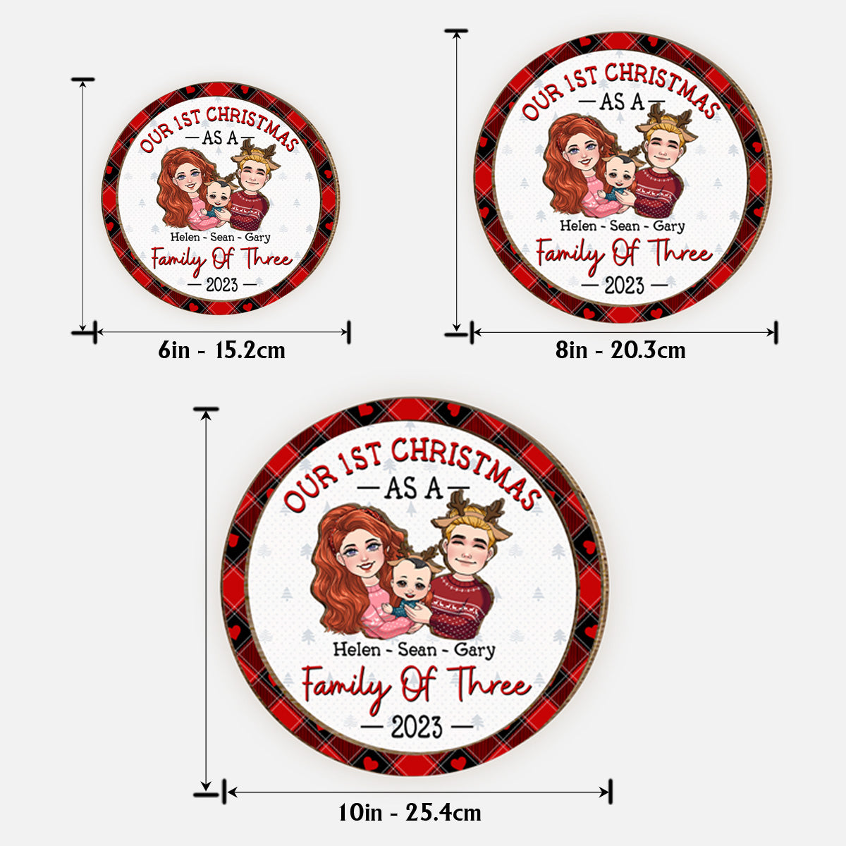 Erstes Weihnachtsfest zu dritt – Geschenk für Neugeborene – Personalisiertes zweilagiges Holzschild / Holzplakette