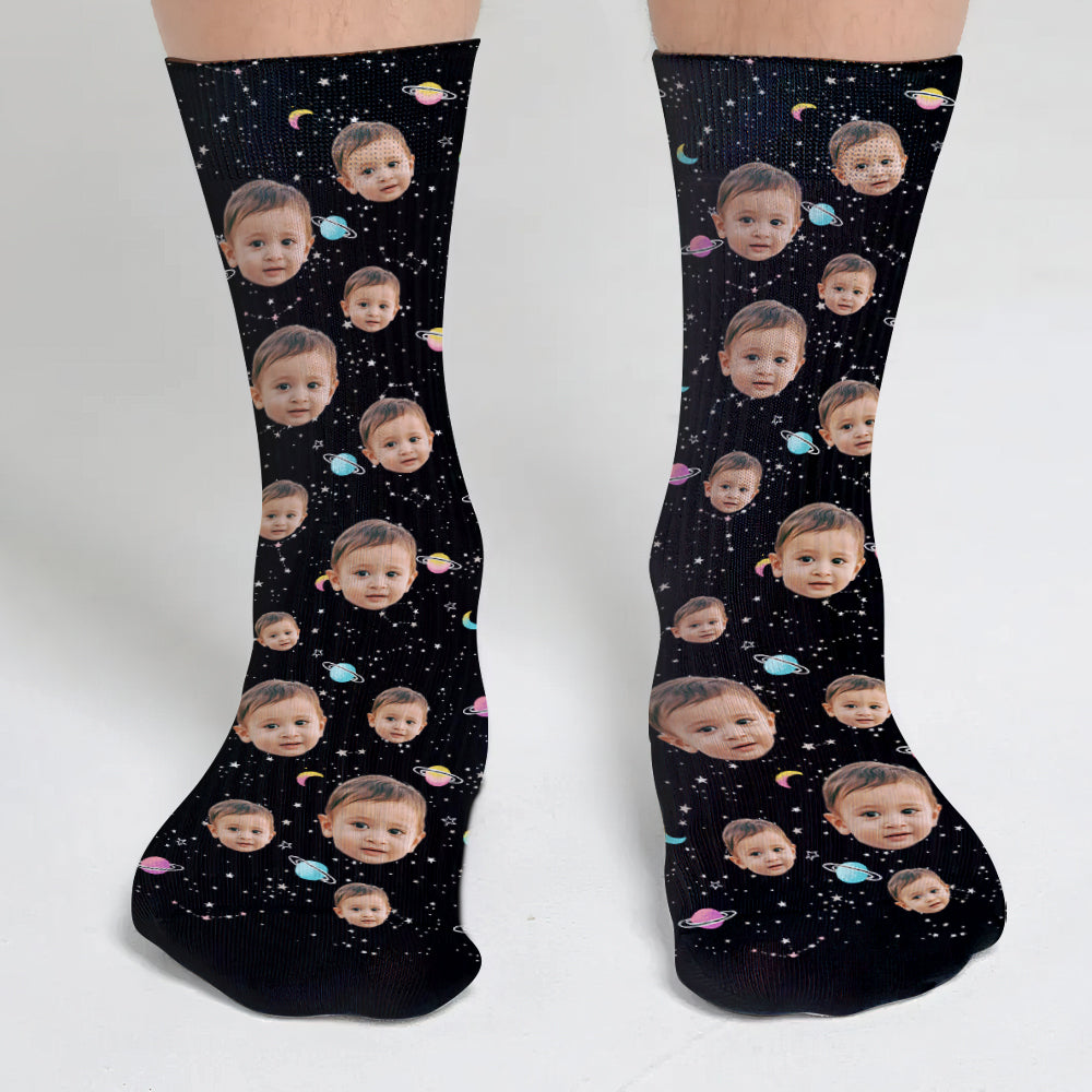 Custom Face Galaxy - Personalized Son Socks