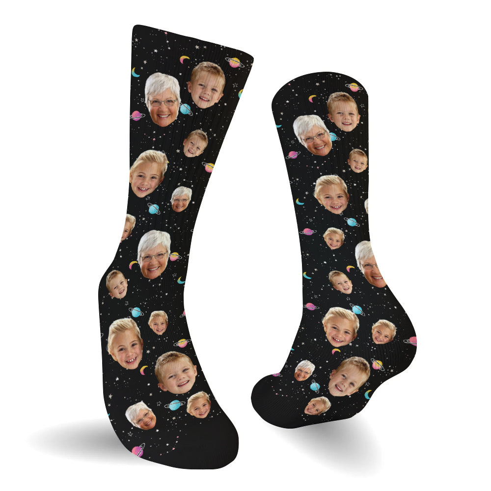 Custom Face Galaxy - Personalized Grandma Socks
