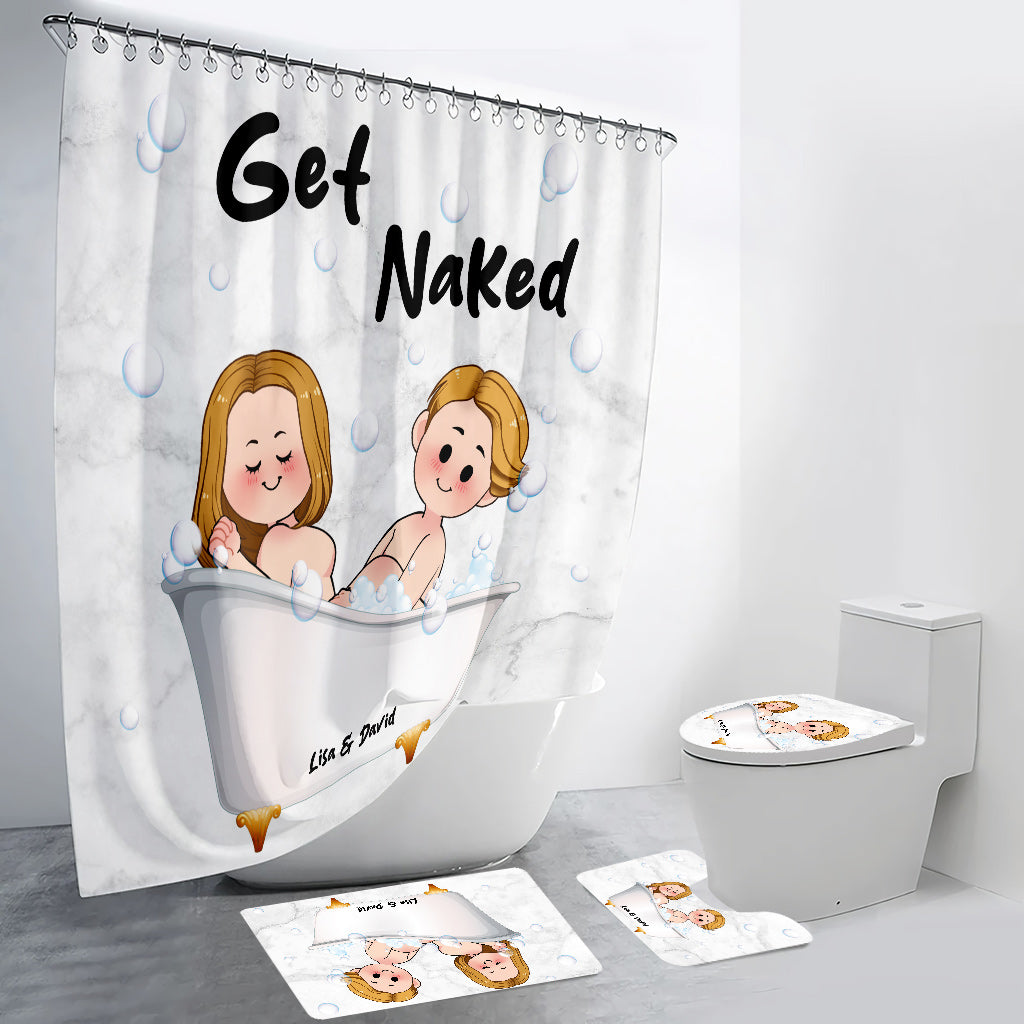 Get Naked – Personalisiertes Badezimmer-Vorhang- und Matten-Set für Paare