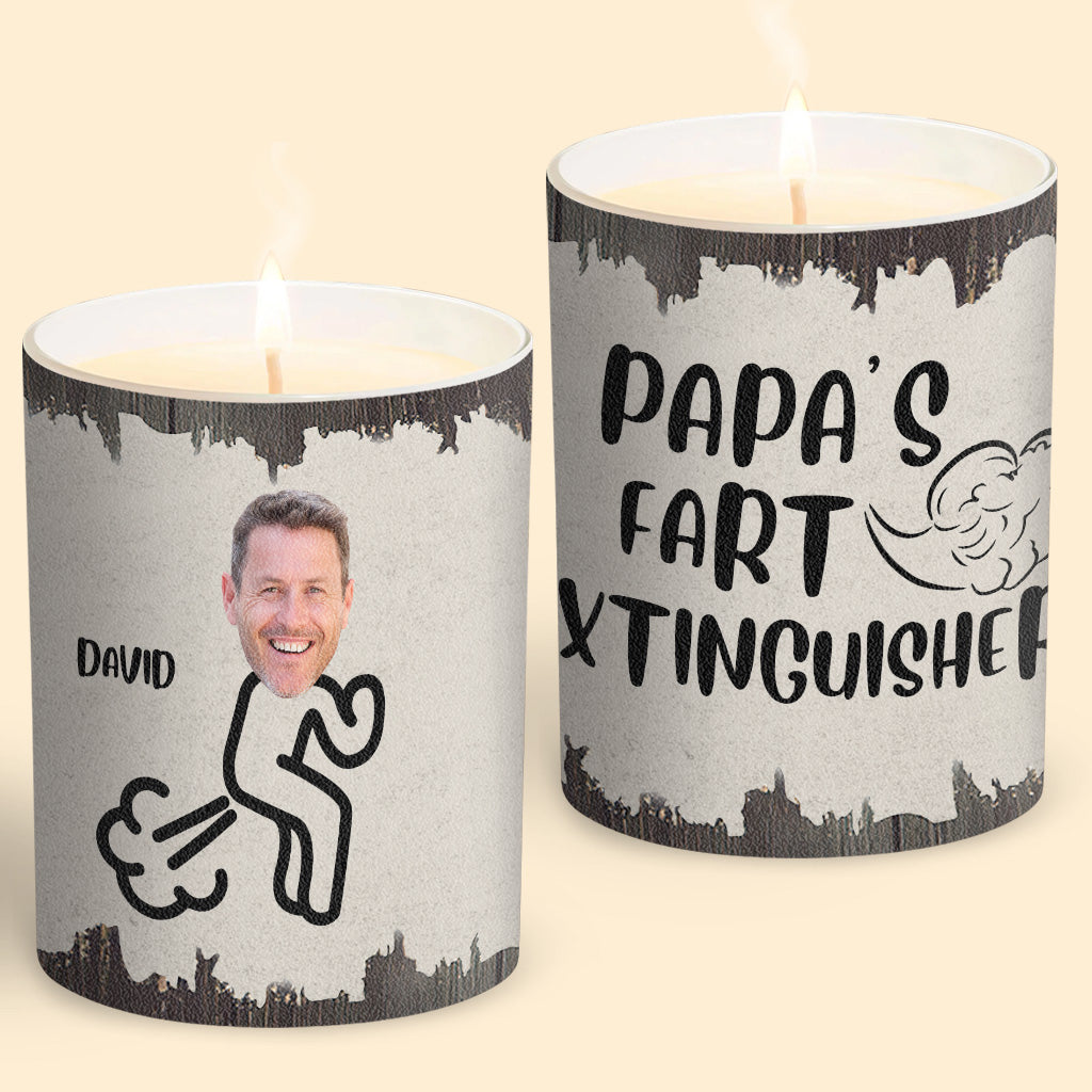 Furzlöscher – Geschenk für Papa, Oma, Opa, Mama, Onkel, Tante, Sohn, Tochter, Bruder, Schwester, Enkelin, Enkel, Ehemann, Ehefrau, Freund, Freundin, Freund – Personalisierte Kerze mit Holzdeckel