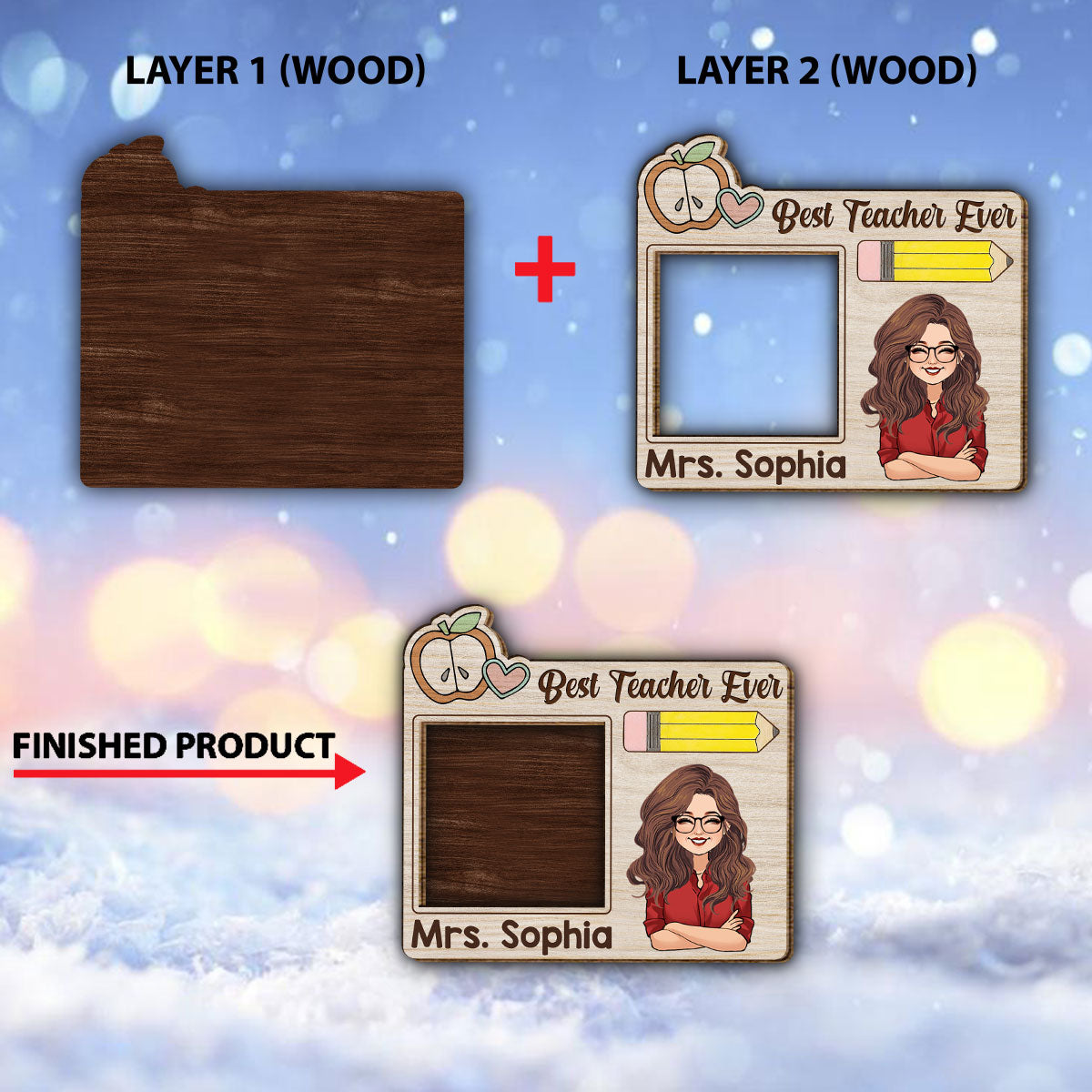 Bester Lehrer aller Zeiten – Personalisiertes Lehrer-Holzschild (2-lagig)