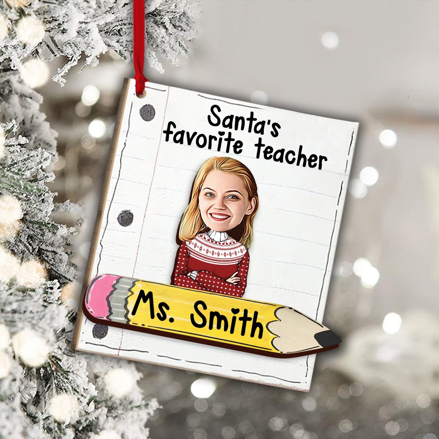 Santa's Favorite Teacher - Personalized Teacher 2 Layered Piece Ornament